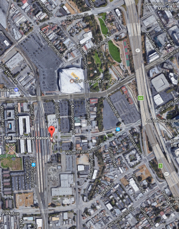 Diridon Station and vicinity (google maps)